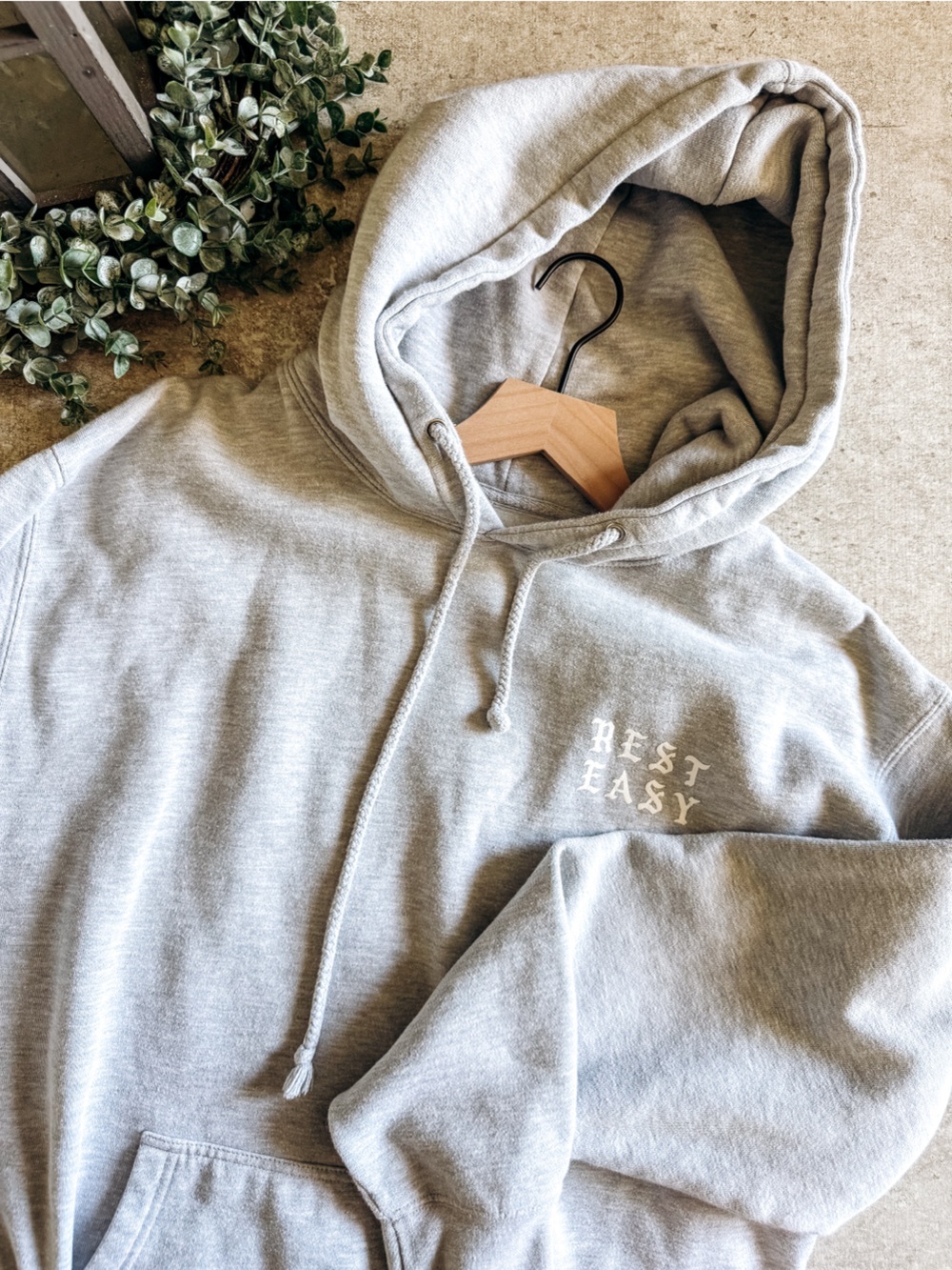 Rest Easy Grey Pullover Minimal Logo Hoodie Size Large